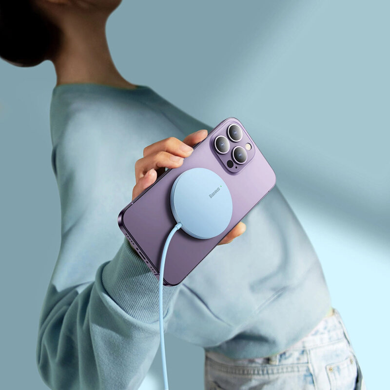 Incarcator wireless magnetic 15W Baseus Mini 3, bleu