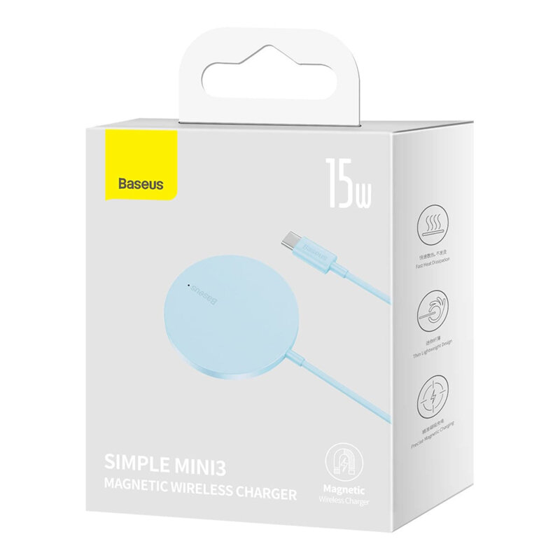 Incarcator wireless magnetic 15W Baseus Mini 3, bleu