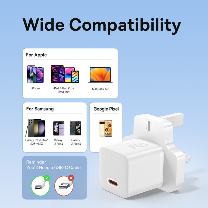 Incarcator priza Anglia, Type-C Baseus, 20W, P10110907213-00