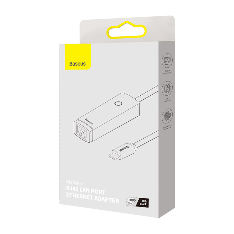 Adaptor Type-C la RJ45 LAN Baseus Lite, 1000Mbps, alb, WKQX000302