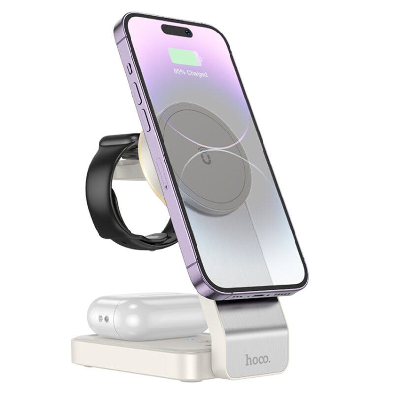 Statie incarcare MagSafe Hoco CQ3, iPhone, iWatch, AirPods, alb