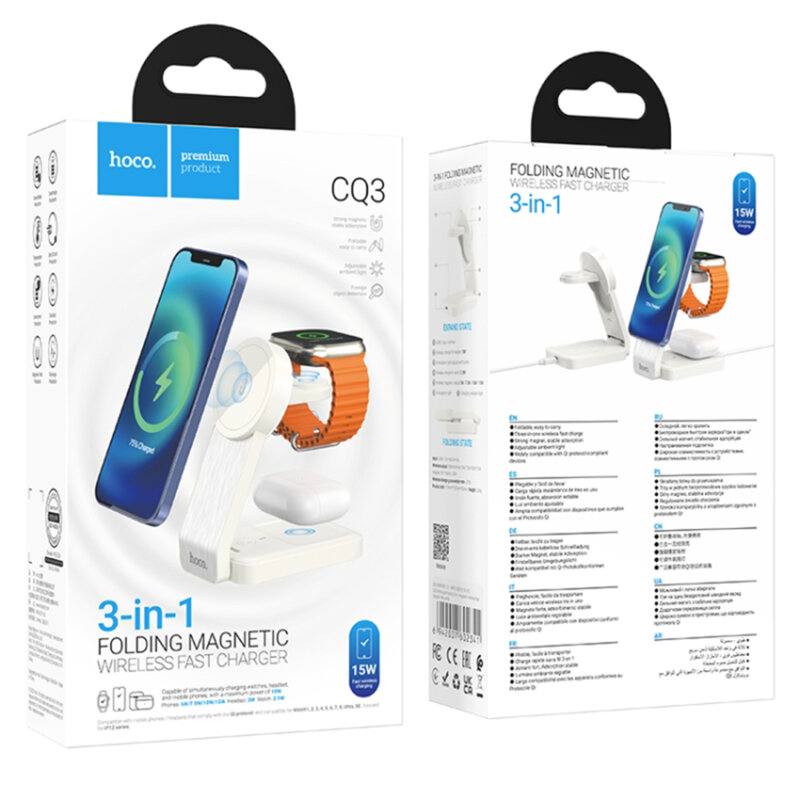 Statie incarcare MagSafe Hoco CQ3, iPhone, iWatch, AirPods, alb
