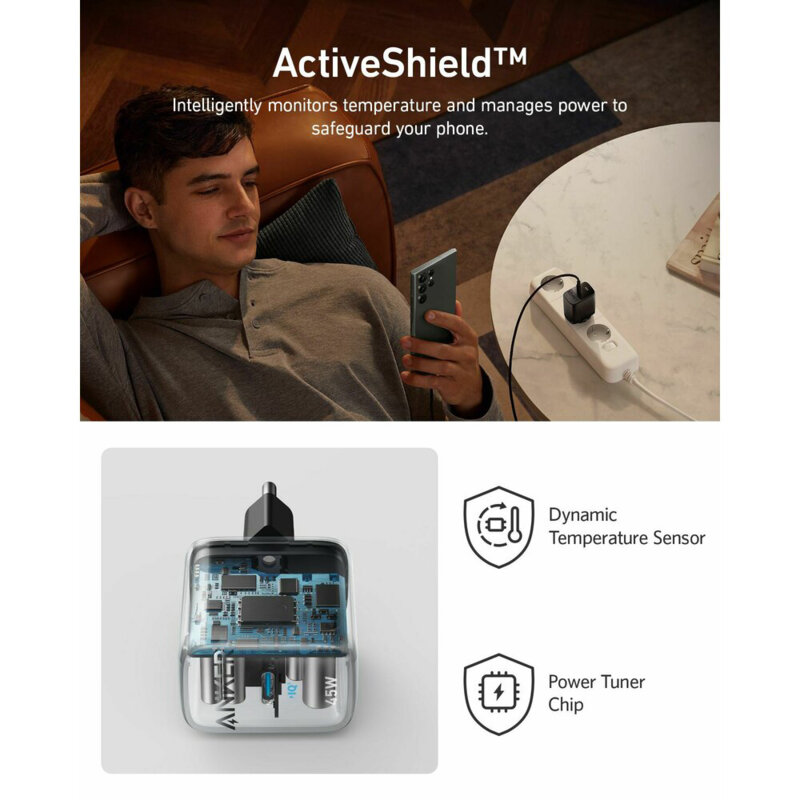 Incarcator priza Fast Charging Type-C 45W Anker 313, negru