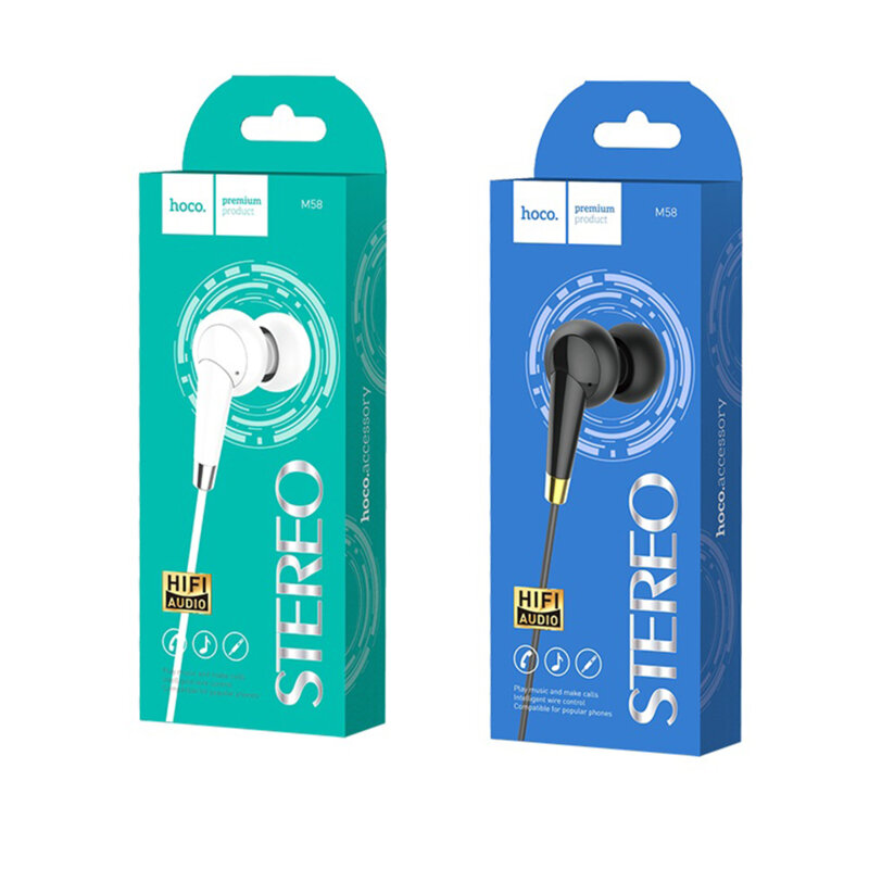 Casti stereo Jack 3.5mm cu microfon Hoco M58, 1.2m, alb