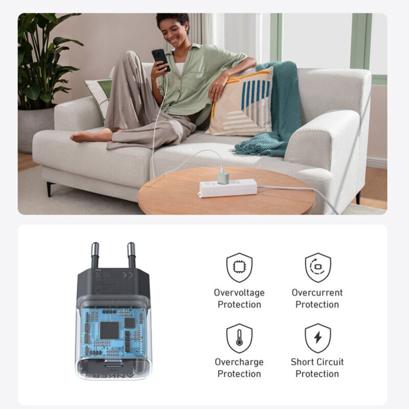 Incarcator priza Type-C, 30W, PowerIQ Anker Nano 4, alb