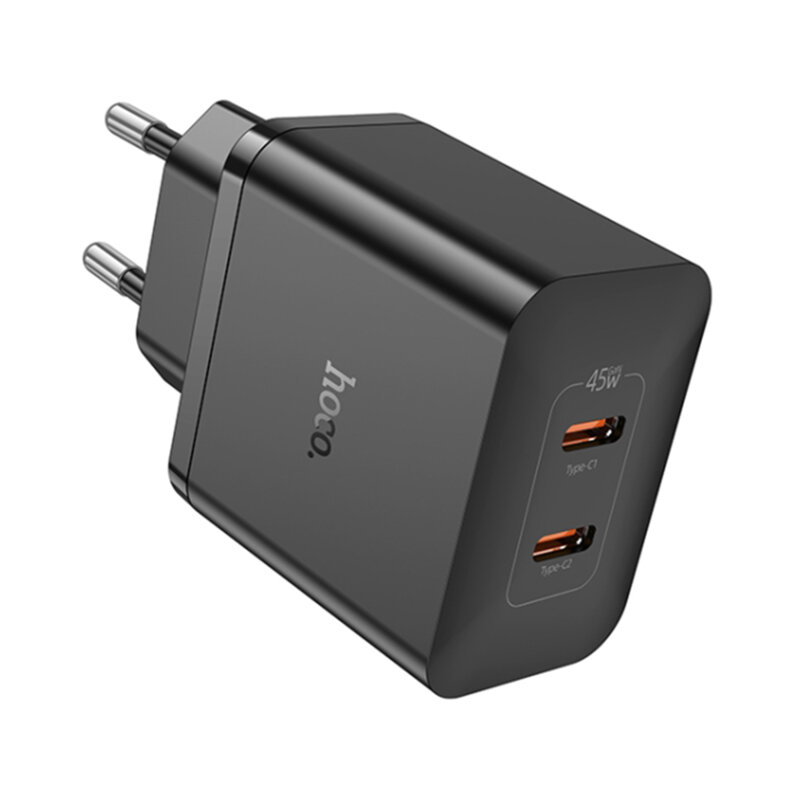 Incarcator priza Fast Charger USB-C PD45W Hoco N35, negru