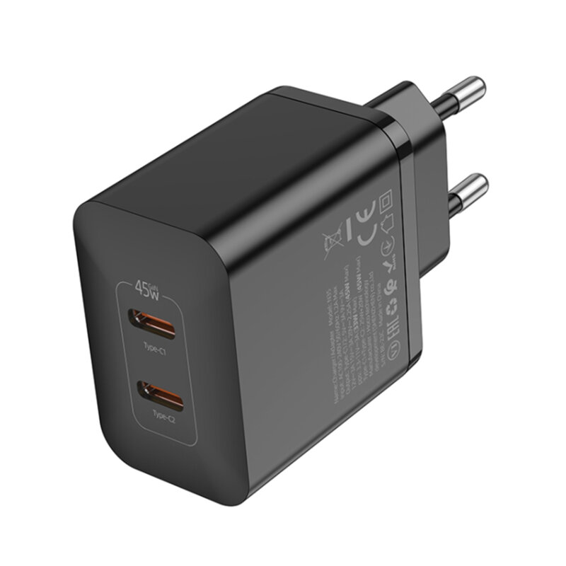 Incarcator priza Fast Charger USB-C PD45W Hoco N35, negru