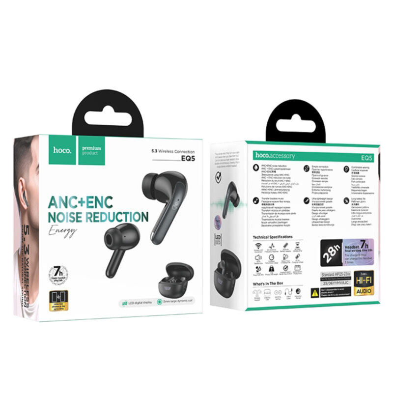 Casti Bluetooth True Wireless ANC, ENC Hoco EQ5, negru