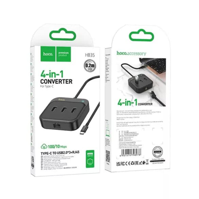 Adaptor Ethernet RJ45 USB-C Hoco HB35, 0.2m, negru