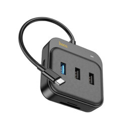Adaptor Type-C la HDMI, SD, TF, USB Hoco HB38, PD100W, negru