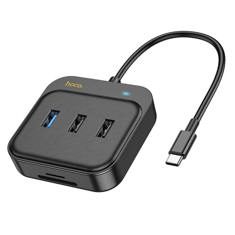 Adaptor Type-C la HDMI, SD, TF, USB Hoco HB38, PD100W, negru