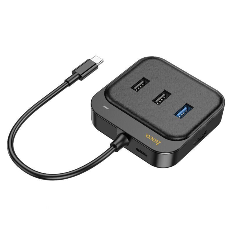 Adaptor Type-C la HDMI, SD, TF, USB Hoco HB38, PD100W, negru