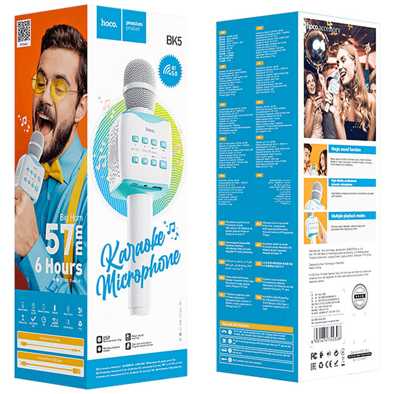 Microfon portabil wireless karaoke Hoco BK5, 5W, albastru