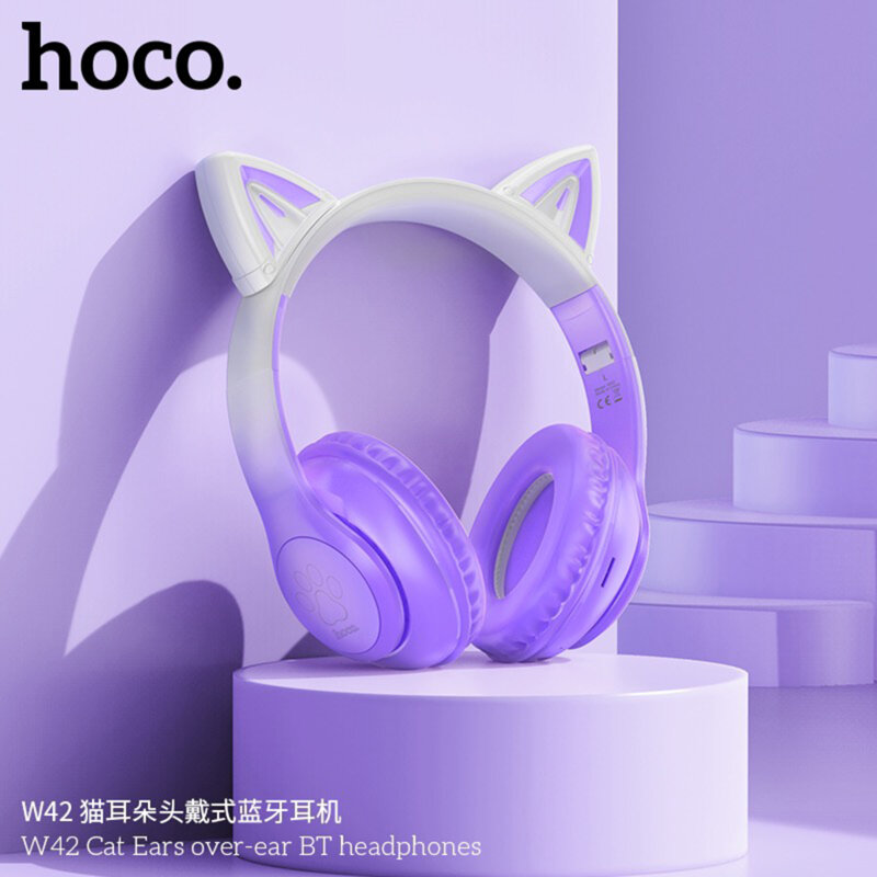 Casti cu urechi pisica Bluetooth pentru copii Hoco W42, roz
