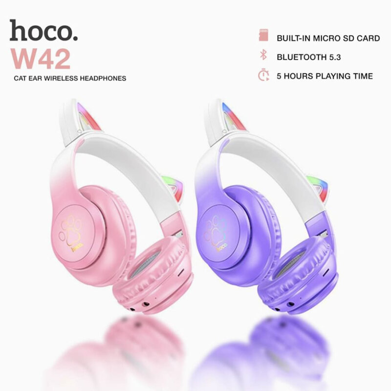Casti cu urechi pisica Bluetooth pentru copii Hoco W42, roz