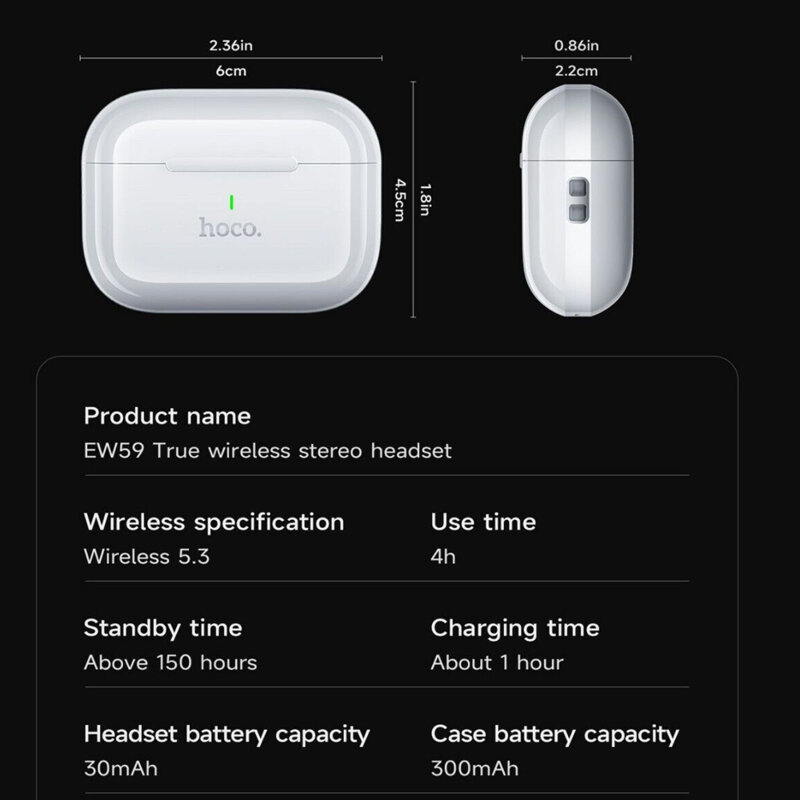 Casti Bluetooth True Wireless Hi-Fi in-ear Hoco EW59, alb