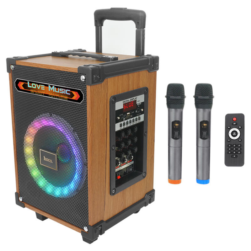 Boxa karaoke cu 2 microfoane Hoco HA2, cu lumini RGB, TWS