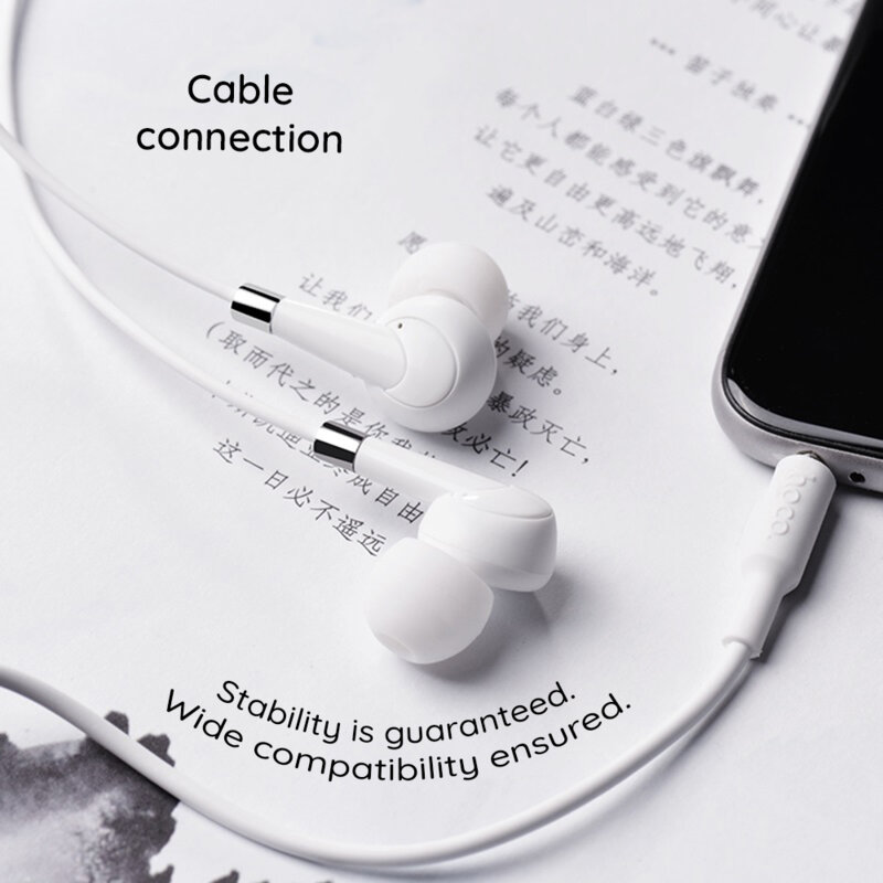 Casti stereo Jack 3.5mm cu microfon Hoco M58, 1.2m, alb