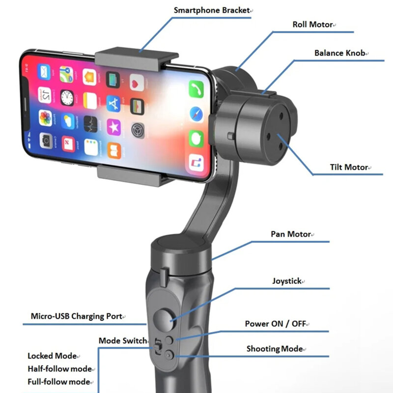 Gimbal stabilizator telefon cu joystick Techsuit H4, negru