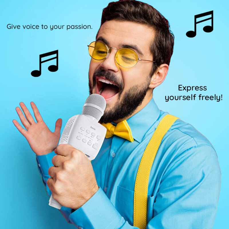 Microfon portabil wireless karaoke Hoco BK5, 5W, albastru