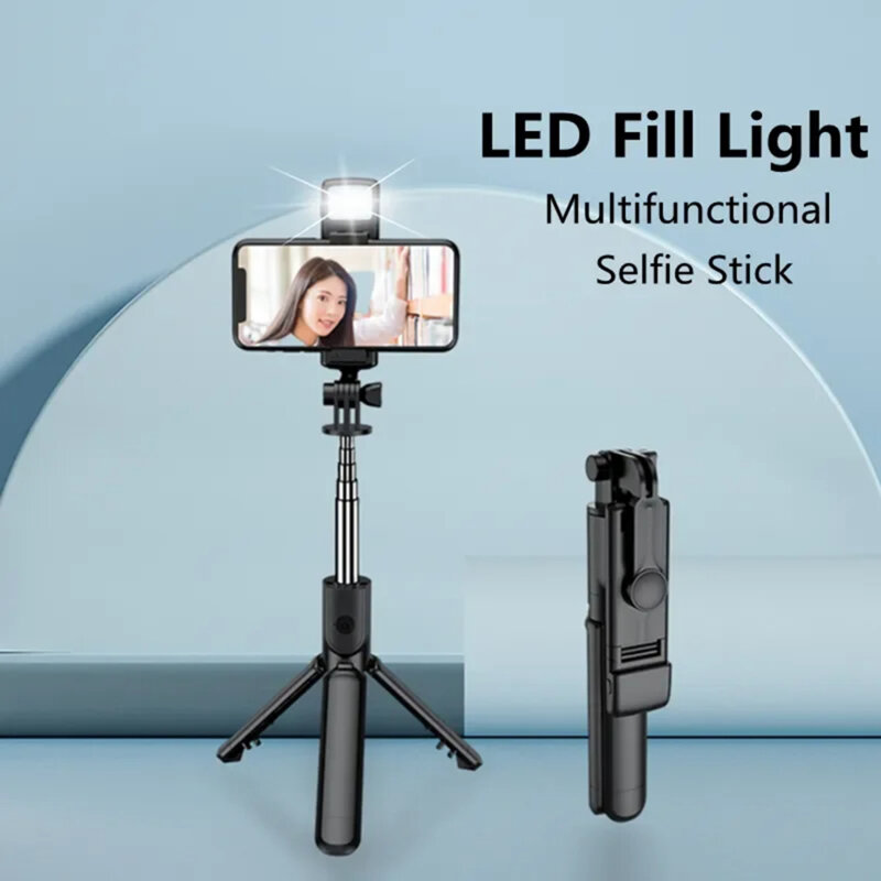 Selfie stick mini cu Bluetooth, telecomanda, LED Techsuit S03-S