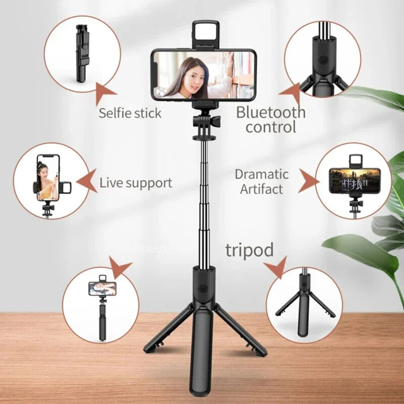 Selfie stick mini cu Bluetooth, telecomanda, LED Techsuit S03-S