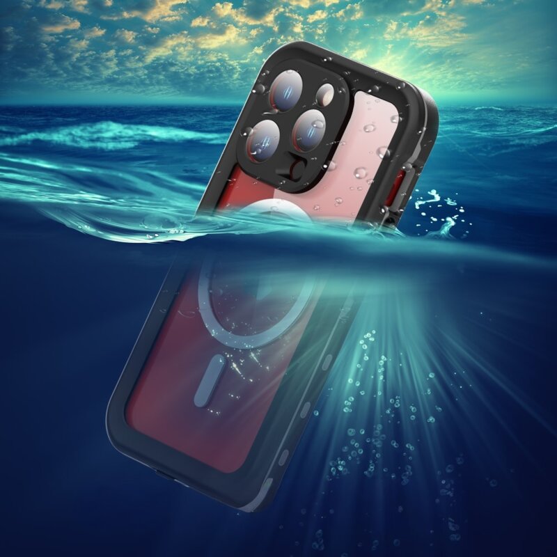 Husa impermeabila iPhone 15 Pro ShellBox Waterproof IP68 MagSafe, negru