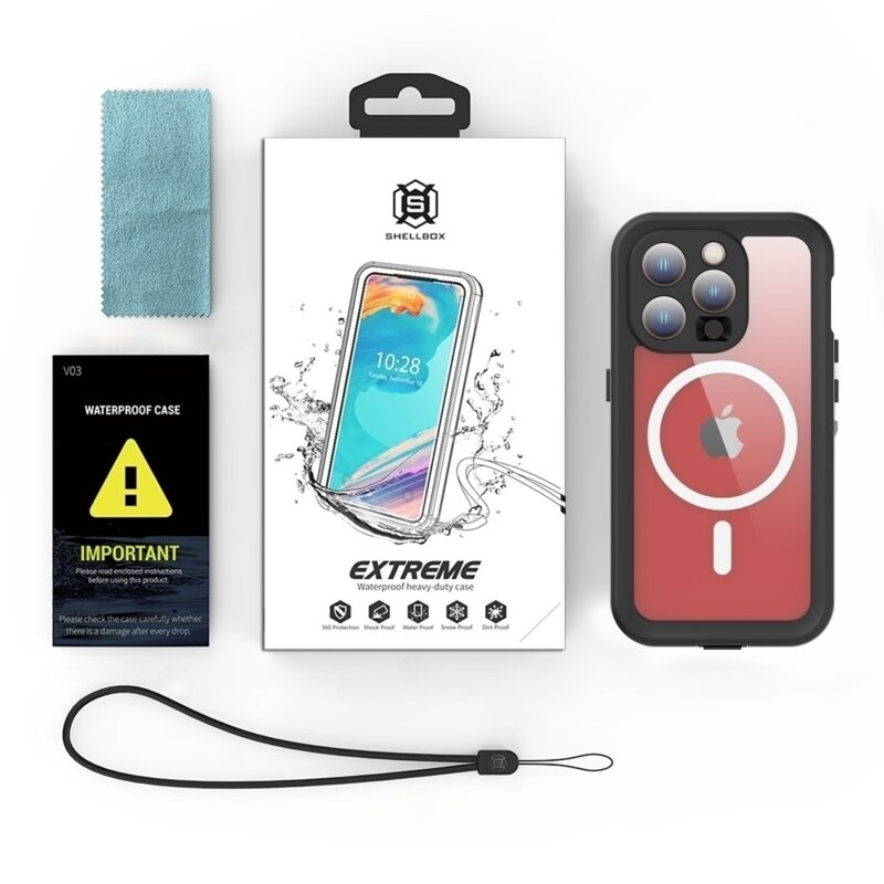 Husa impermeabila iPhone 15 Pro ShellBox Waterproof IP68 MagSafe, negru