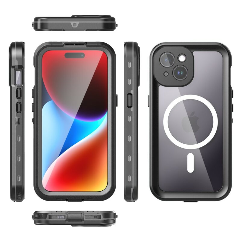 Husa impermeabila iPhone 15 ShellBox Waterproof IP68 MagSafe, negru