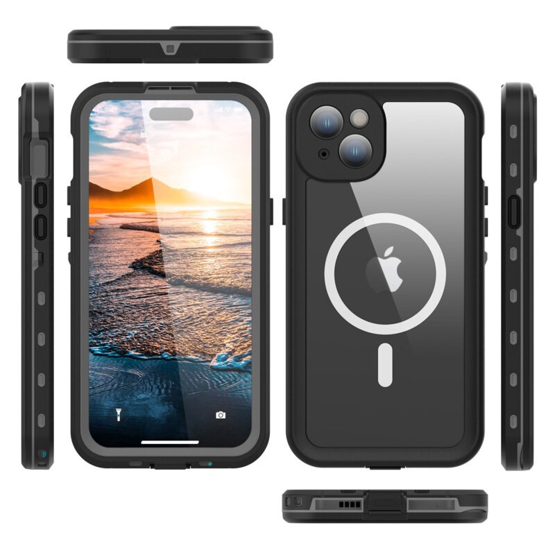 Husa impermeabila iPhone 15 Plus ShellBox Waterproof IP68 MagSafe, negru
