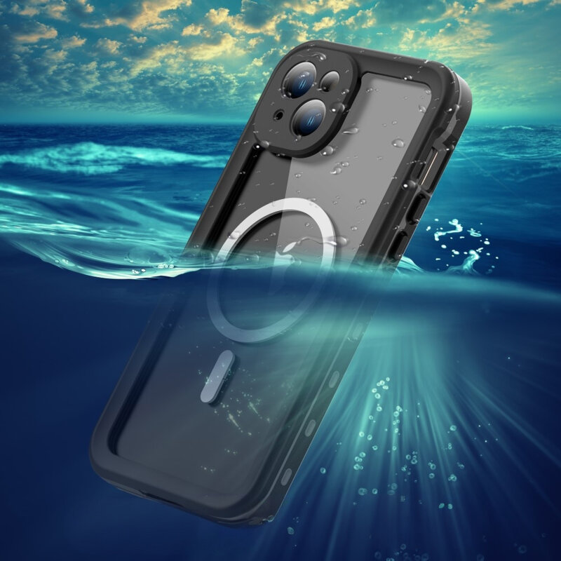 Husa impermeabila iPhone 15 Plus ShellBox Waterproof IP68 MagSafe, negru