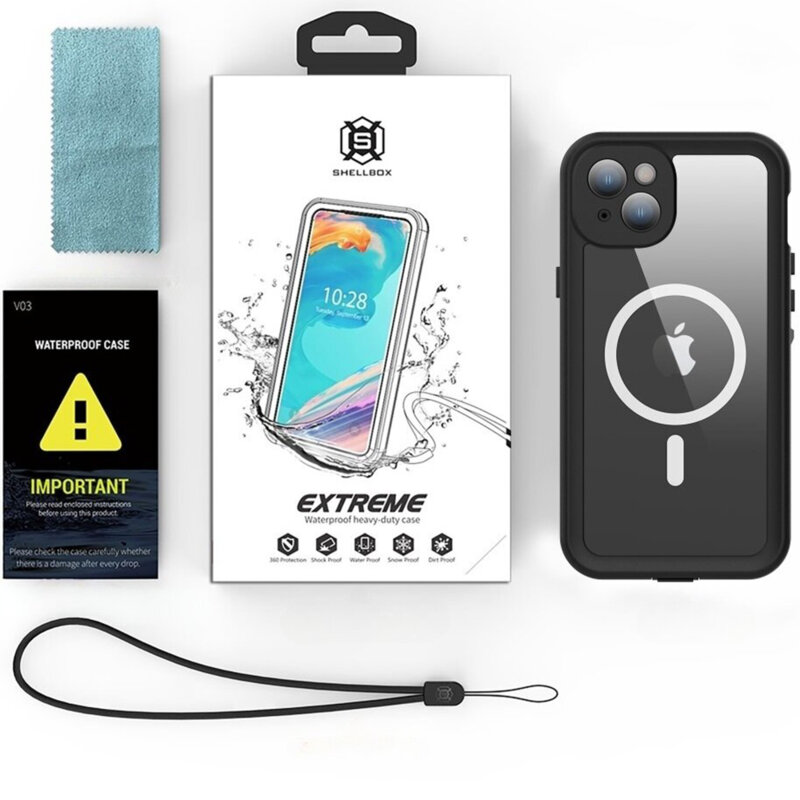 Husa impermeabila iPhone 15 Plus ShellBox Waterproof IP68 MagSafe, negru