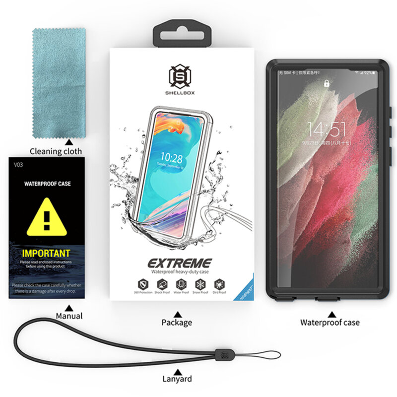 Husa impermeabila Samsung Galaxy S23 Ultra ShellBox Waterproof IP68, negru