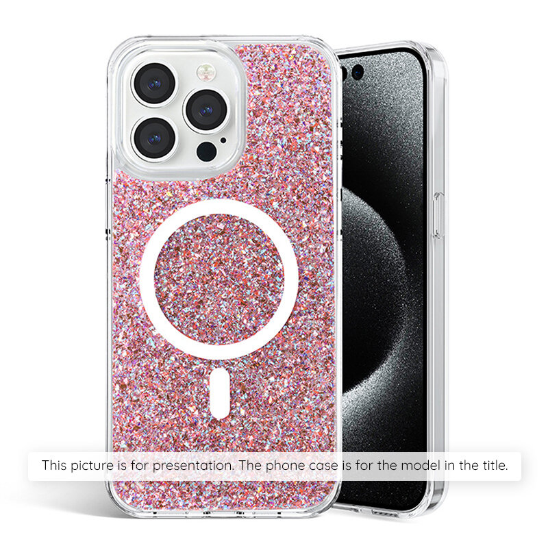 Husa cu sclipici iPhone 15 Pro Techsuit Sparkly Glitter MagSafe, roz