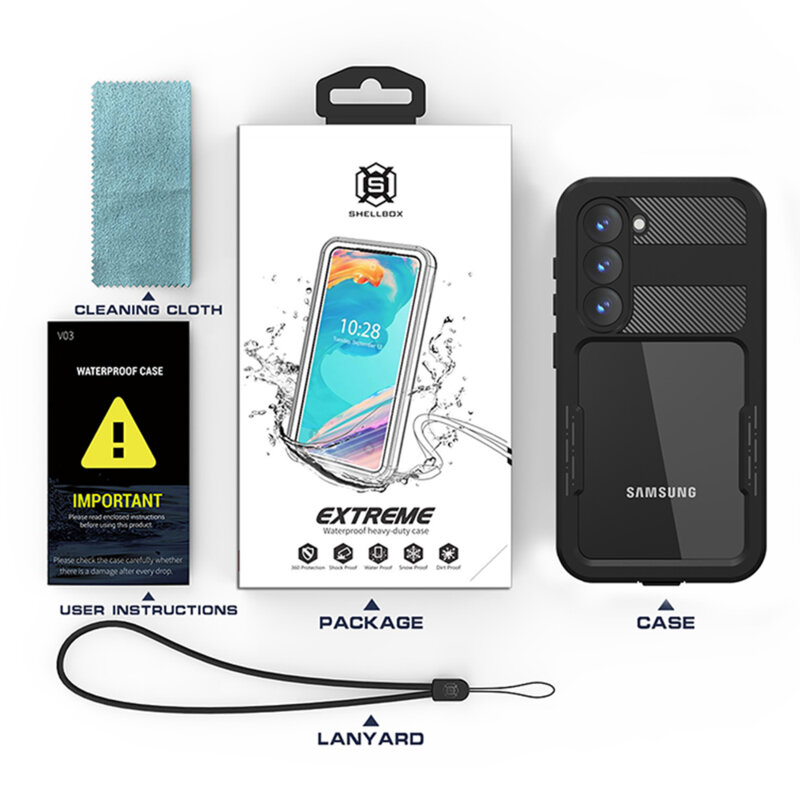 Husa impermeabila Samsung Galaxy S23 ShellBox Waterproof IP68, negru