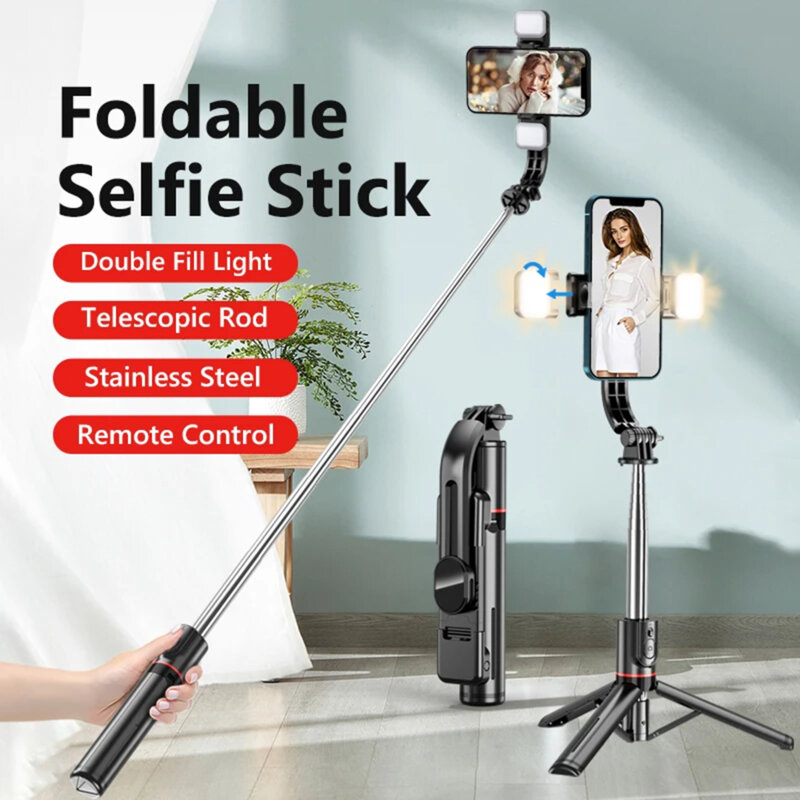 Selfie stick Bluetooth cu trepied si LED Techsuit L13d, 116cm
