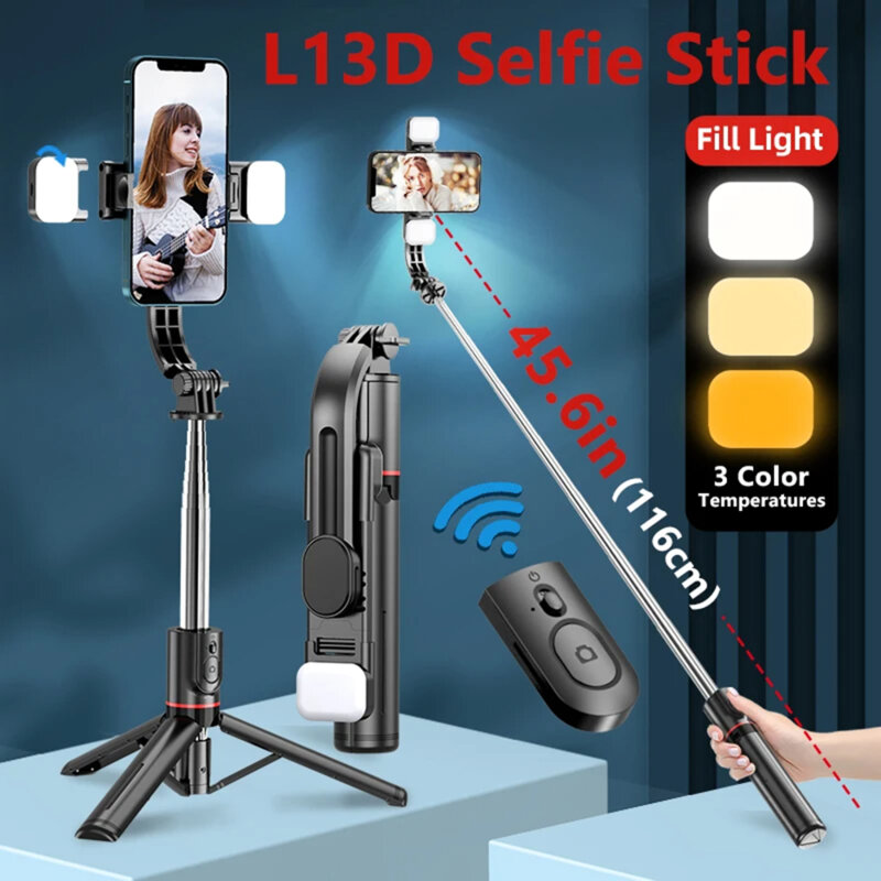 Selfie stick Bluetooth cu trepied si LED Techsuit L13d, 116cm