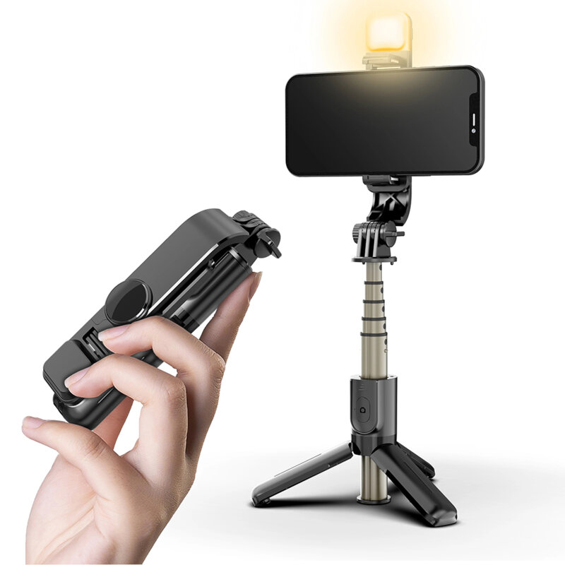 Selfie stick cu trepied, telecomanda, LED Techsuit L10s, 70cm