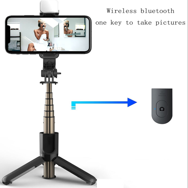 Selfie stick mini cu trepied, telecomanda, LED Techsuit L11s, 75cm