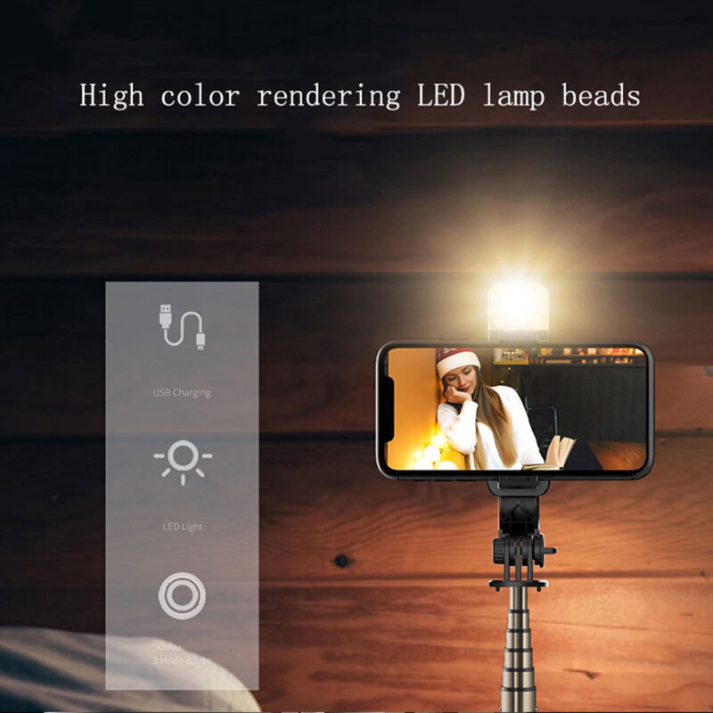 Selfie stick mini cu trepied, telecomanda, LED Techsuit L11s, 75cm