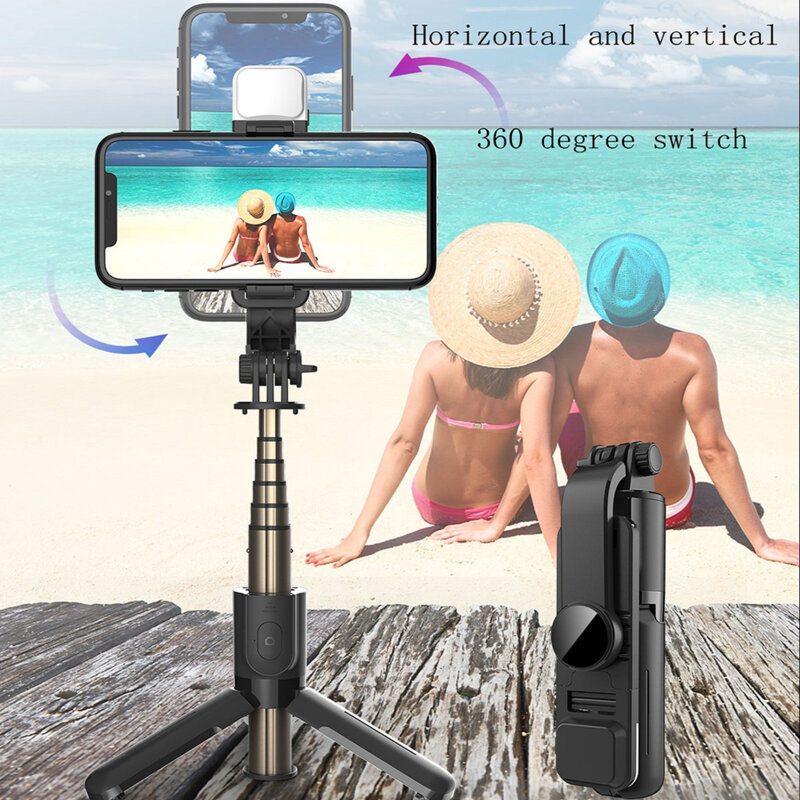 Selfie stick mini cu trepied, telecomanda, LED Techsuit L11s, 75cm