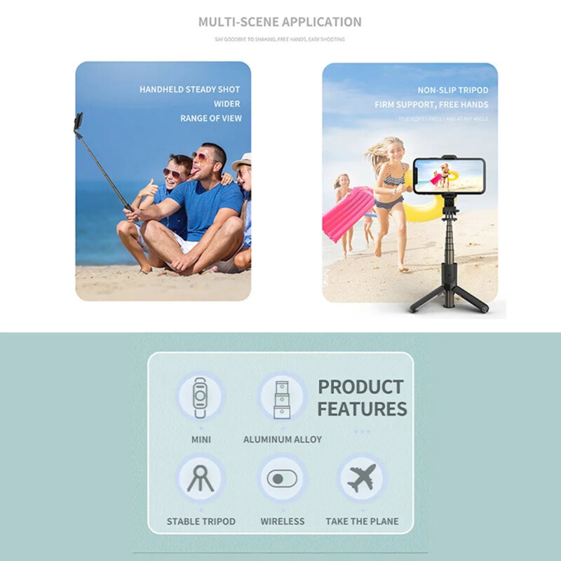 Mini Selfie stick cu trepied si telecomanda Techsuit L10, 68cm