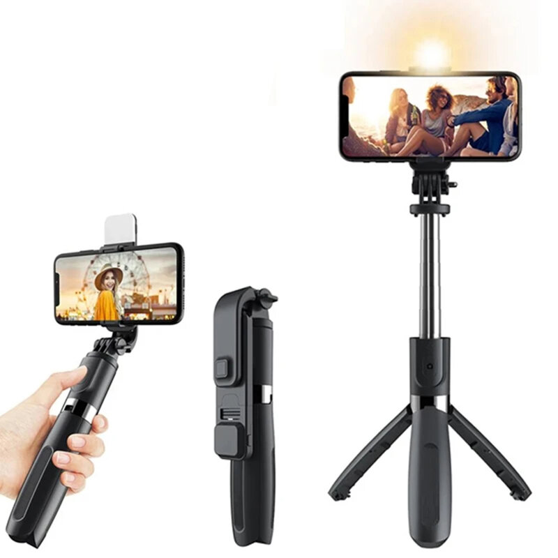 Selfie stick cu trepied si lumina LED Techsuit L02s, 104cm