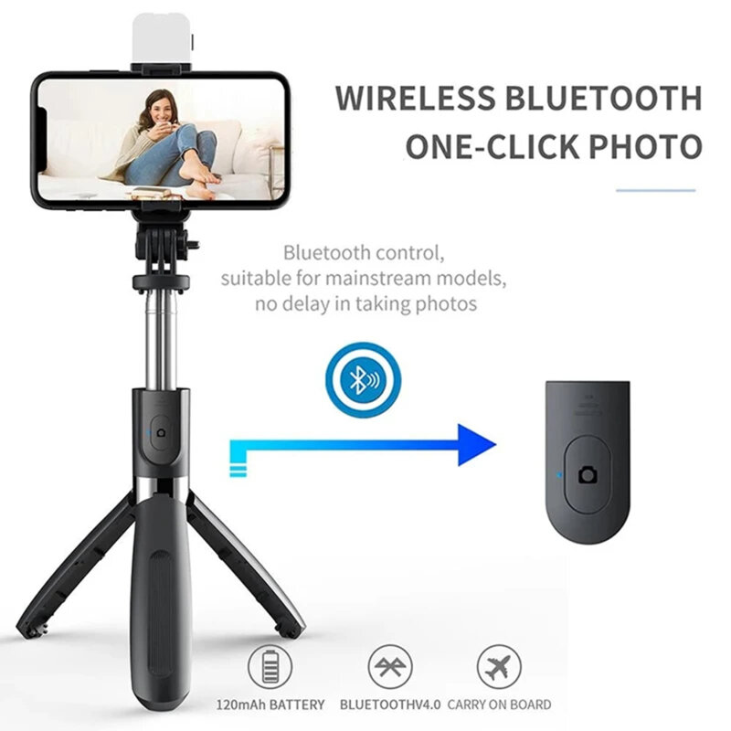 Selfie stick cu trepied si lumina LED Techsuit L02s, 104cm