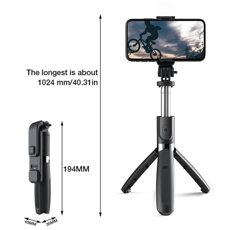 Selfie stick cu trepied si lumina LED Techsuit L02s, 104cm