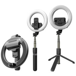 Selfie stick cu trepied si ring light Techsuit L07, 90cm