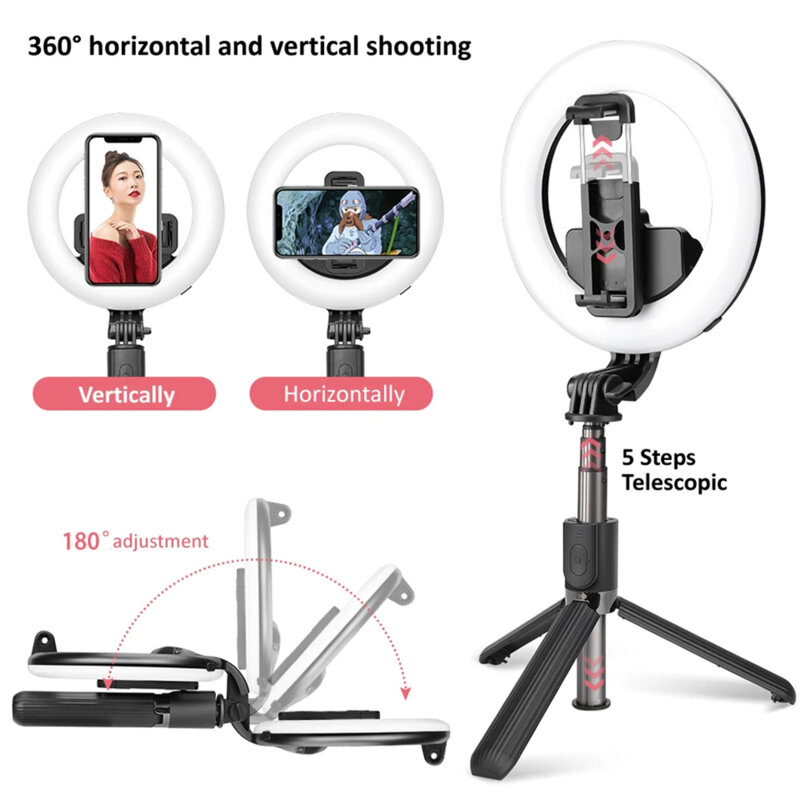 Selfie stick cu trepied si ring light Techsuit L07, 90cm
