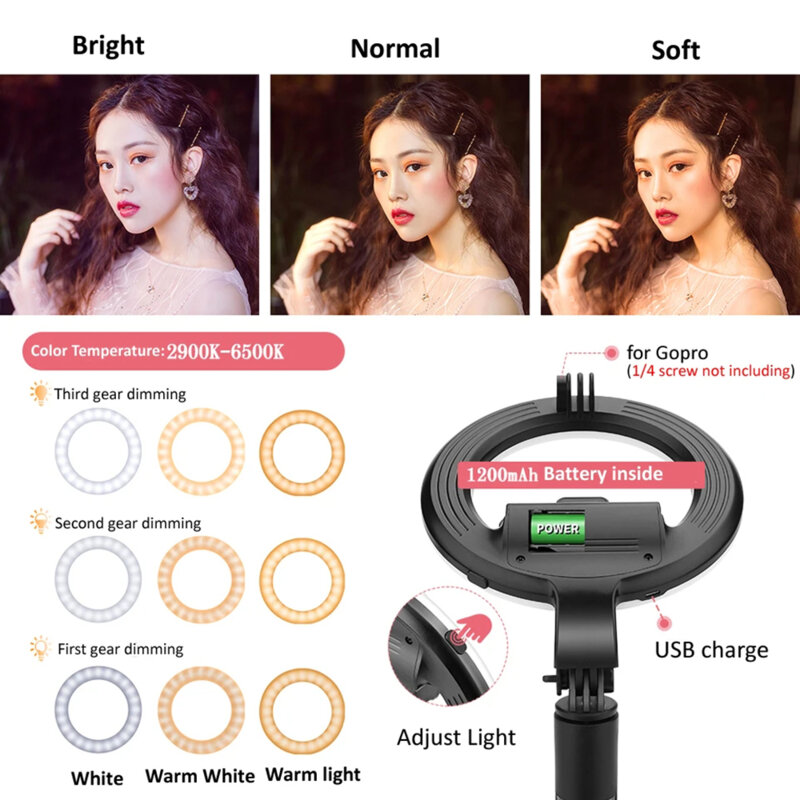 Selfie stick cu trepied si ring light Techsuit L07, 90cm