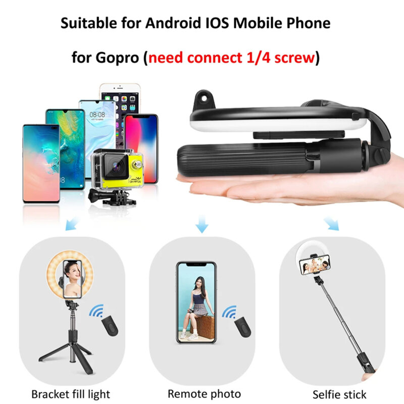 Selfie stick cu trepied si ring light Techsuit L07, 90cm