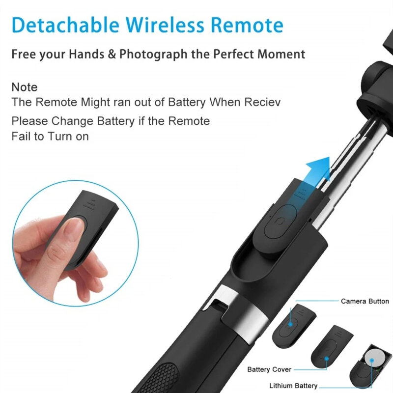Selfie Stick Bluetooth cu trepied, telecomanda Techsuit L01, 70cm